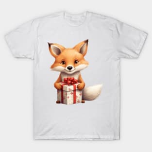 Baby Christmas Fox With Gift T-Shirt